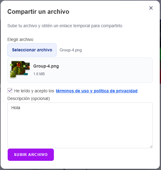 Modal para escoger el archivo a compartir