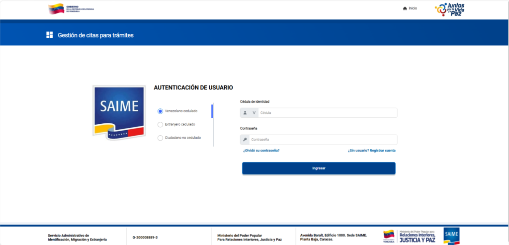 Login del SAIME